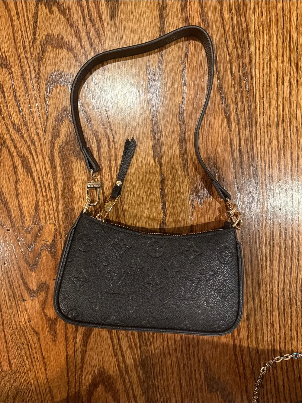 Louis Vuitton Black Monogram Embossed Shoulder Bag with Gold Hardware